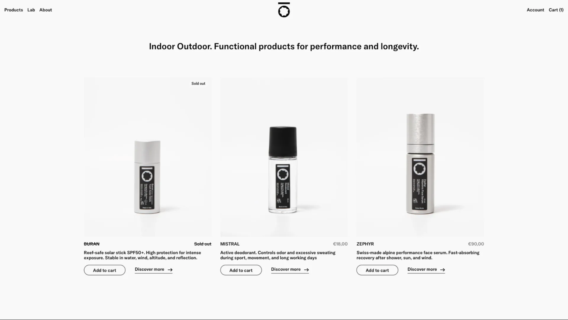 Pagina prodotto del sito Indoor Outdoor Cosmetics