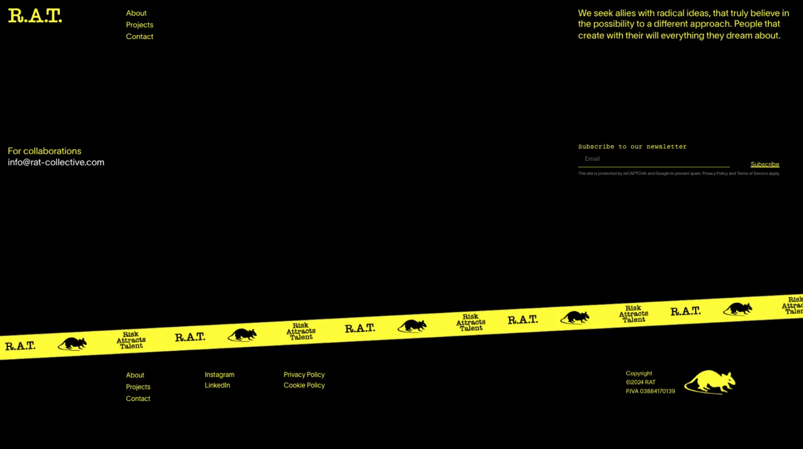 Layout detail of the R.A.T. Collective website
