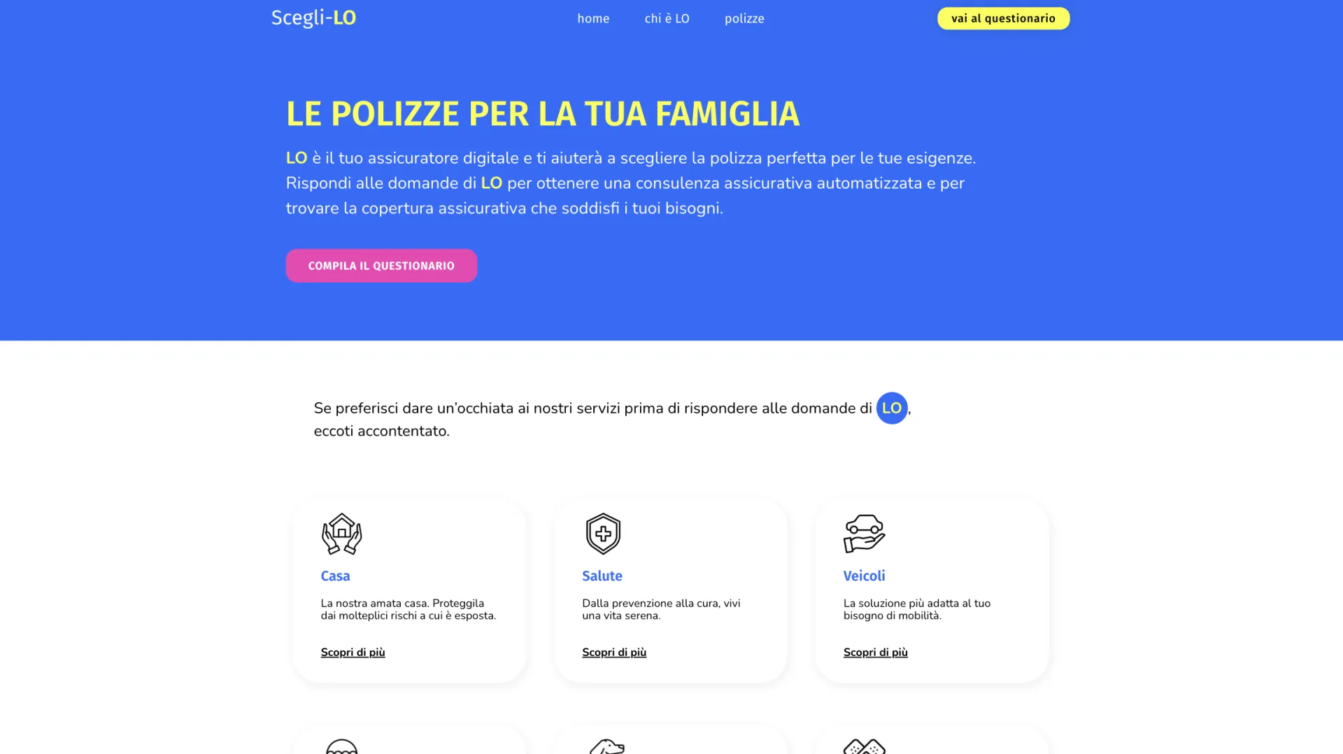 Pagina polizze del sito Scegli-LO