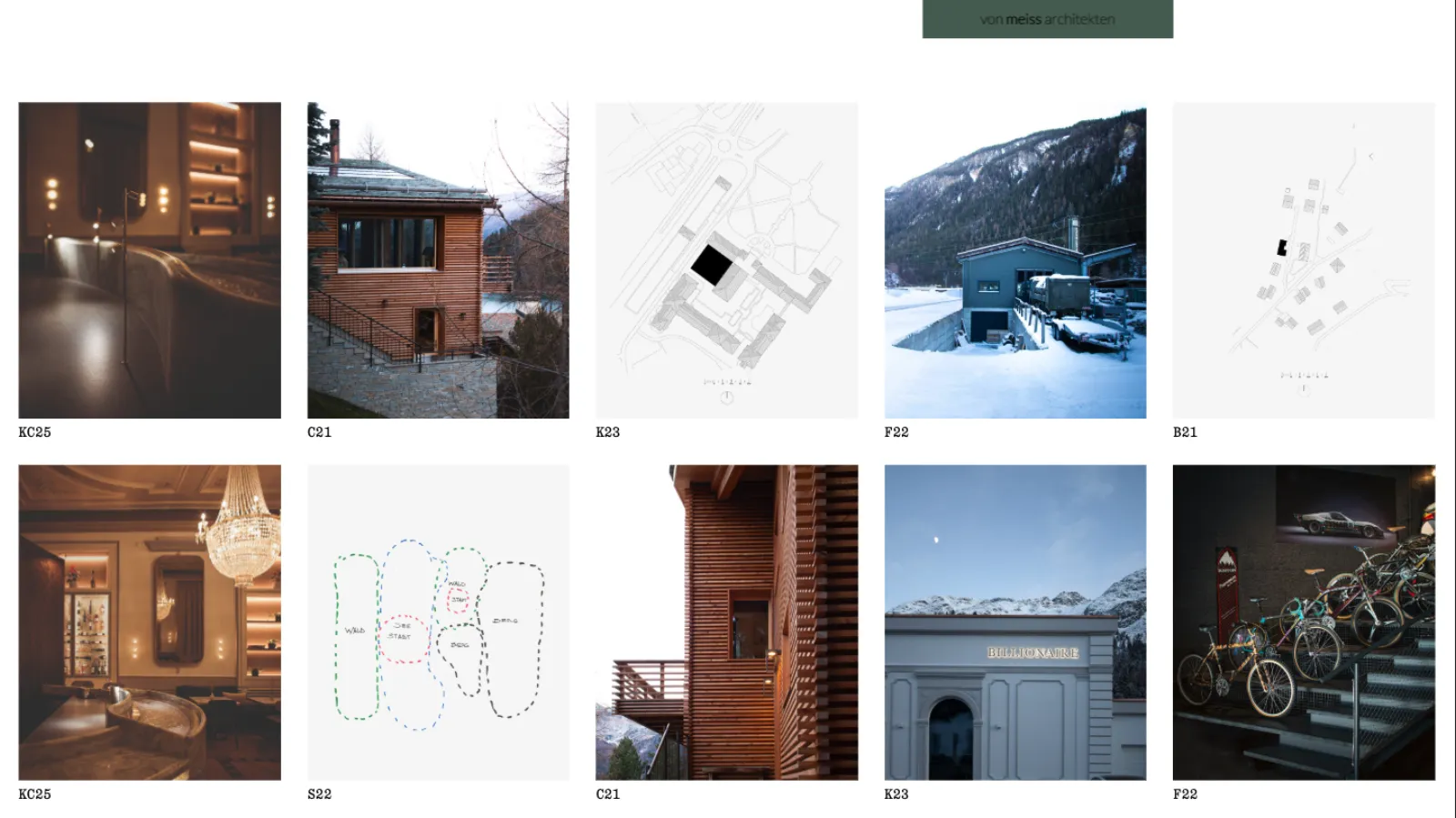 Internal page view of the von Meiss architekten website